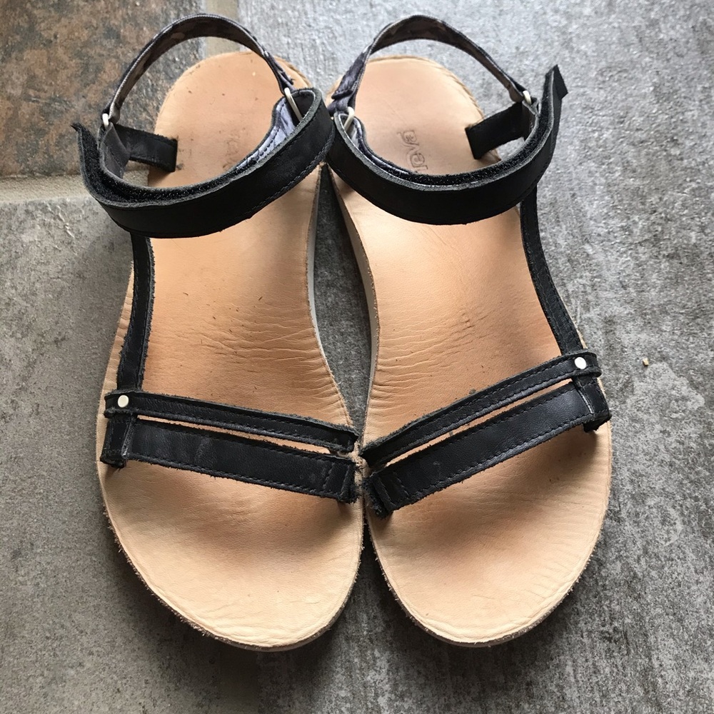Black Leather Teva Sandals